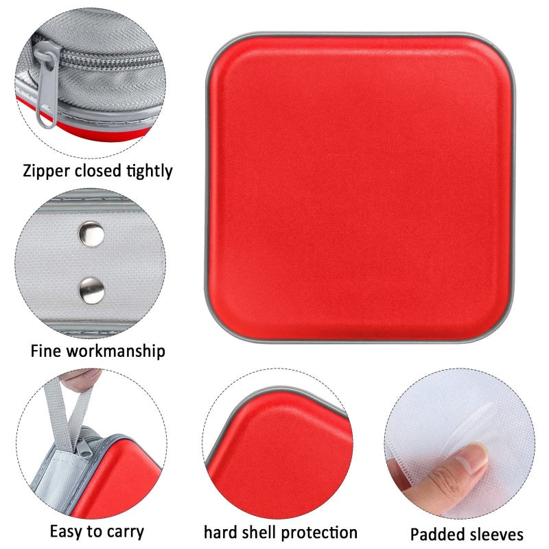 Siveit CD Case, 40 Capacity CD/DVD Case Holders Wallet Hard Plastic DVD Disc Cases Storage Binder for Car Home Office Travel (Red) - Image 2